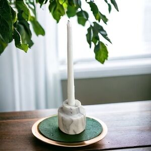 White Marble Vintage Candle Holder Heavy Stone Decor. Goodwood, Art Classic Chic